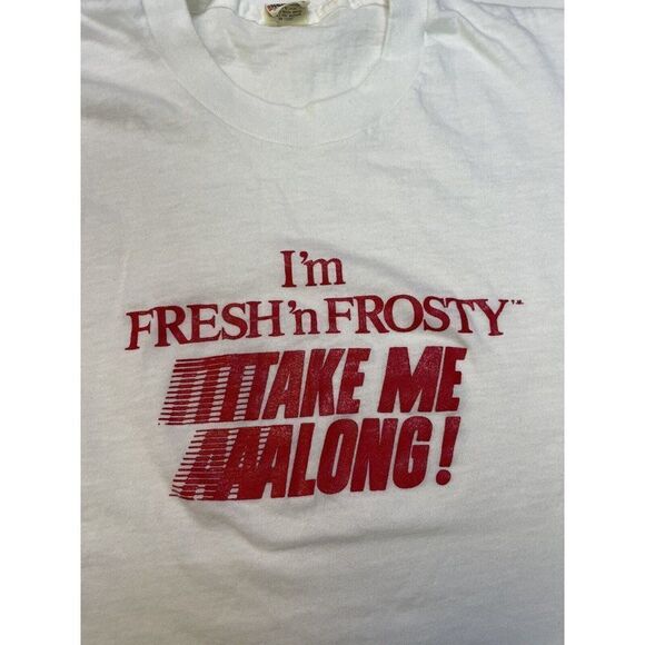 VINTAGE I'm Fresh N Frosty Take Me Along T-shirt Men Large USA 80s Single Stitch - Picture 2 of 7